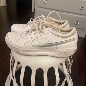 Women's White Nikes with silver stripe